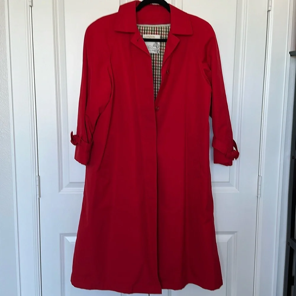 EUC Vintage London Fog Towne Edition Fully Lined Trench Coat Red Size 8 petite - Picture 1 of 16